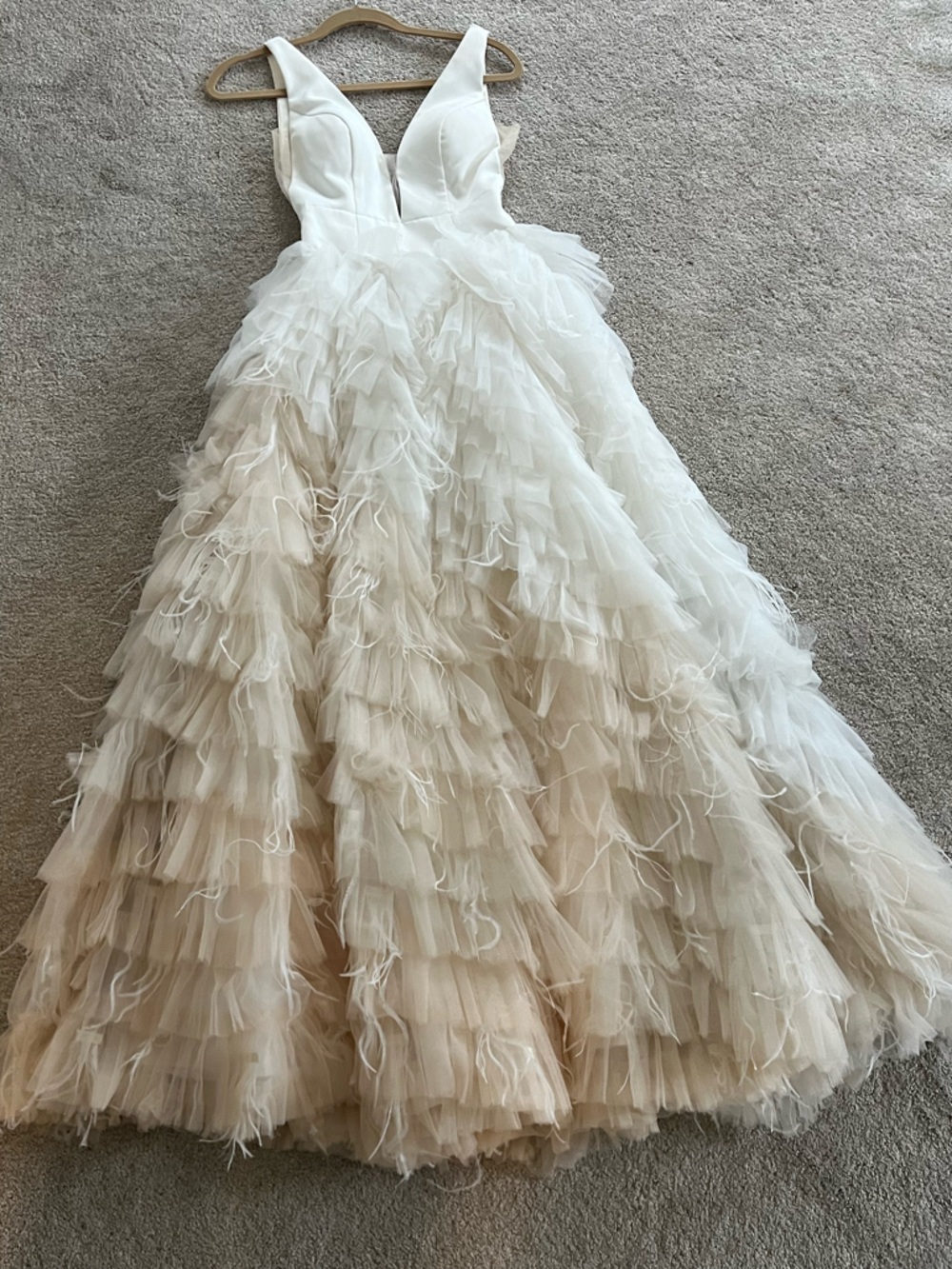 Evelyn bridal wedding dress Magnolia gown plunge neckline feather tulle Ombre
